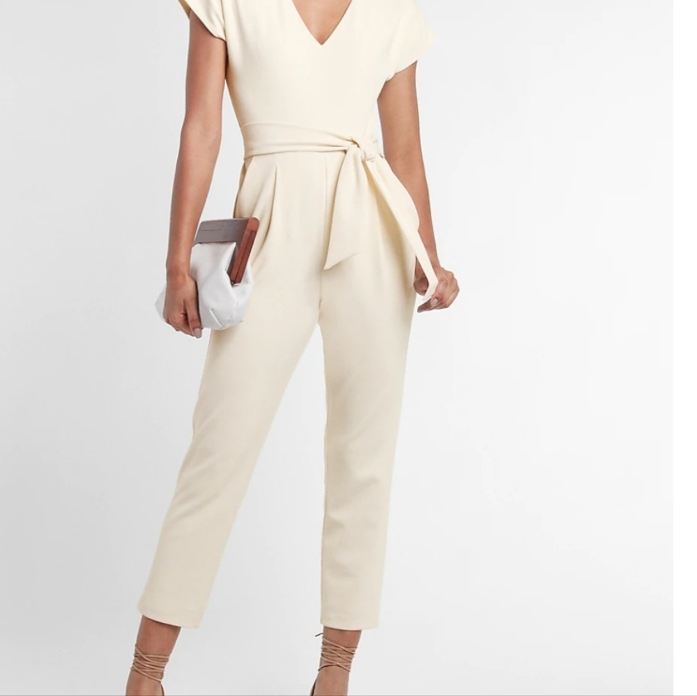 Express V Neck Tie Waist Jumpsuit